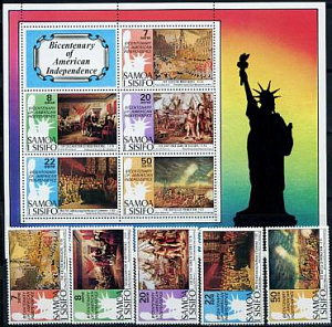 Самоа и Сисифо, 200 лет США, Униформа, Парусники, 1976, 5м+бл Самоа и Сисифо, 200 лет США, Униформа, Парусники, 1976, 5м+бл